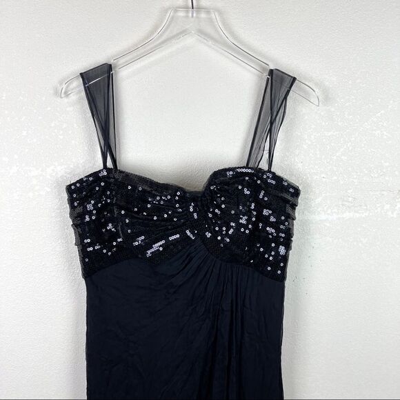 Tadashi Shoji Black Sequin Silk Maxi Dress Size 12 - Picture 2 of 9